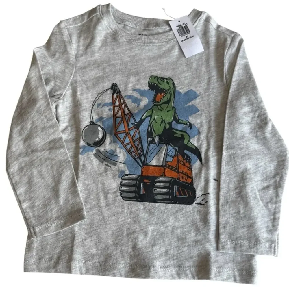 Old Navy Gray Dino Crane Long Sleeve Tee Sz 2T